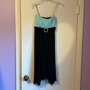 Elegant Black and Blue Dress with Ring Detail